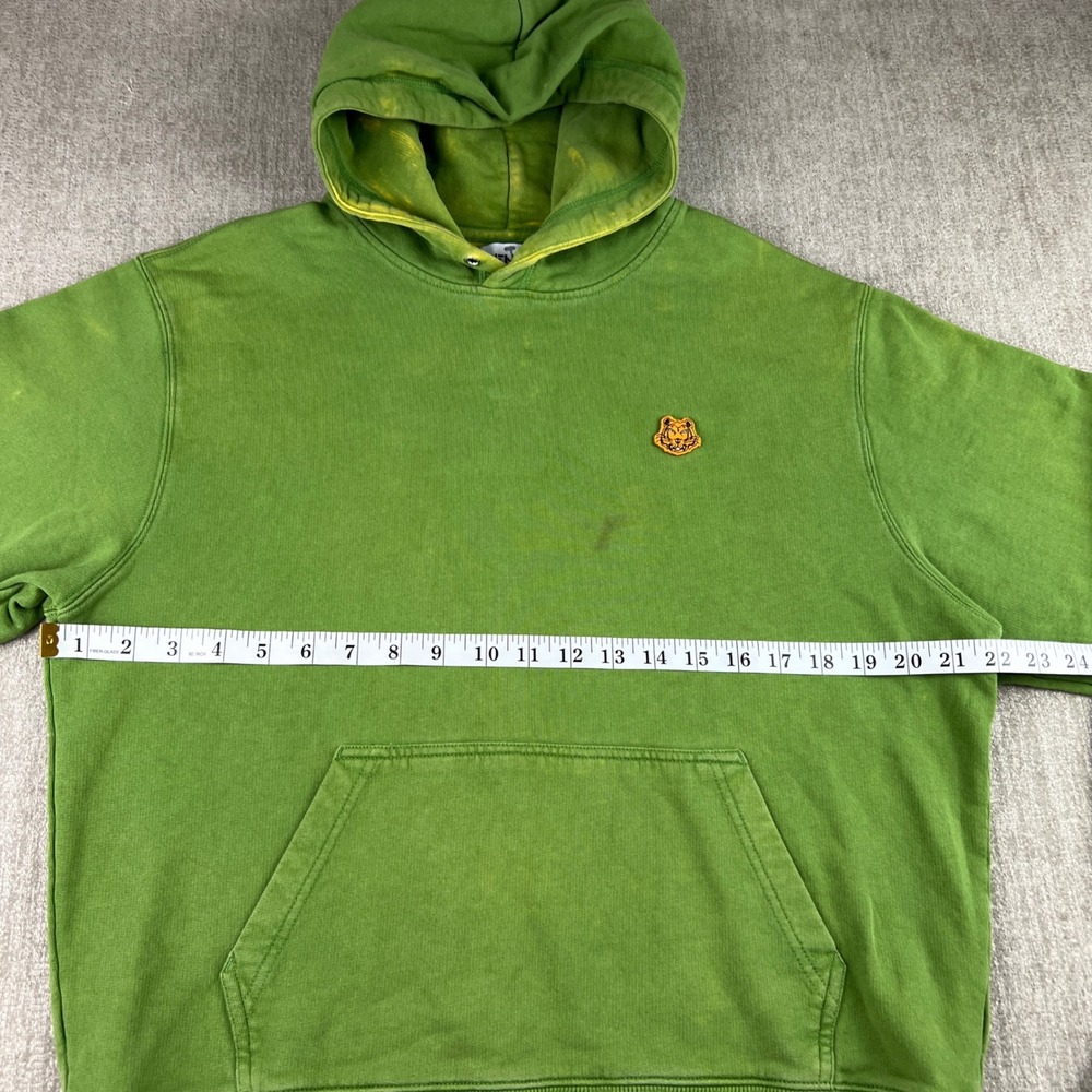 Kenzo Tiger Crest Hoodie Mens Large Green Pullover Streetwear Bleached Hood - Picture 4 of 9